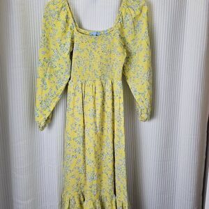 Draper James Small Yellow Blue Floral‎ Peasant Dress Long Sleeves Sundress